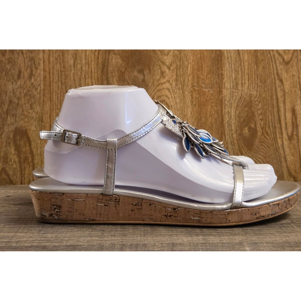 Michael Kors Strappy Sandals Womens Size 7.5 Silver Cork Wedge